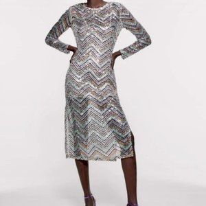 NWT - Zara - Limited Edition Multicolored Sequin Midi Dress - Size Medium